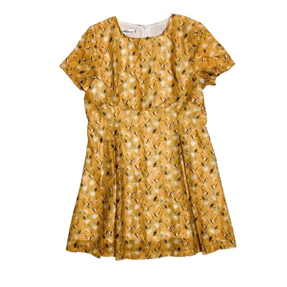 SSXR Imported Fit & Flare Birds Yellow Gold Mini‎ Dress Size XXXL (14)